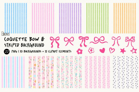 Download Coquette Bow &amp; Striped Background Bundle - Coquette bow Collection