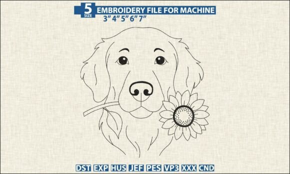 Download Dog Sunflower Embroidery Pattern DST PES - Embroidery pattern Collection