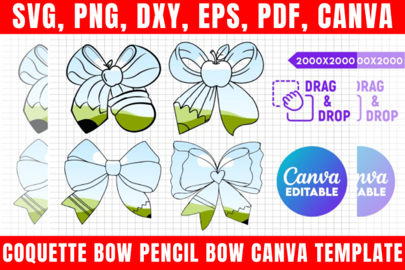 Download Coquette Bow Pencil Bow Canva Template - Coquette bow Collection