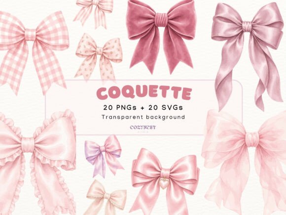 Download Coquette Bow Watercolor Cliparts, Pink - Coquette bow Collection
