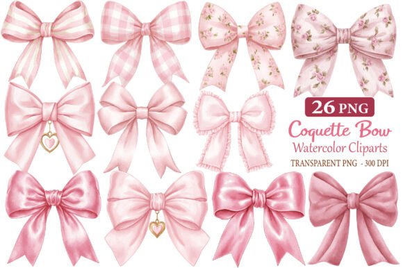Download Coquette Bow Watercolor Cliparts - Coquette bow Collection