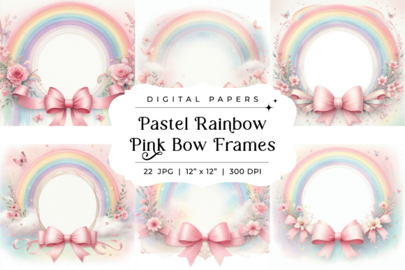 Download Pastel Rainbow &amp; Pink Ribbon Bow Frames - Ribbon bow frame Collection